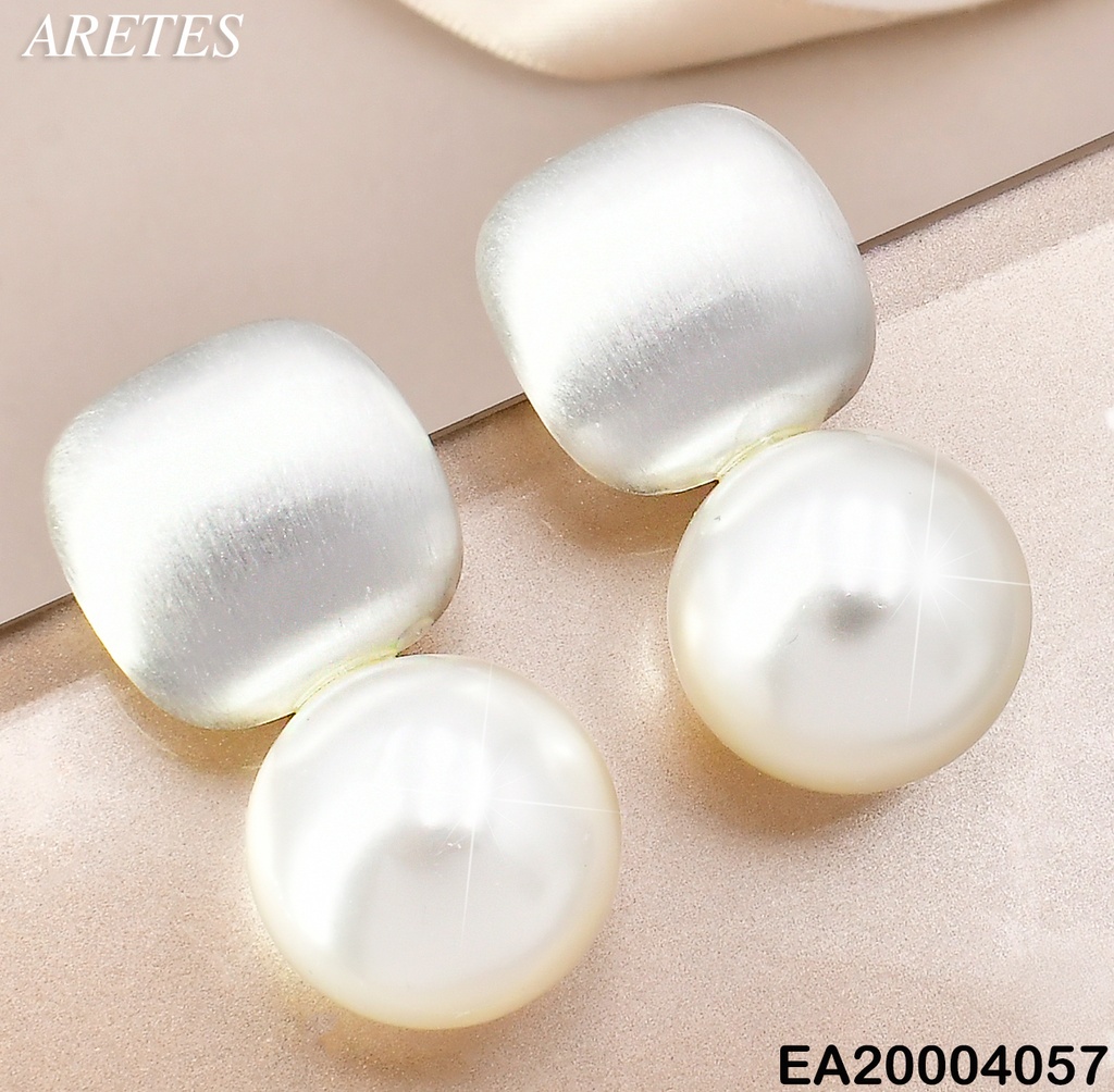 ARETES CUADRO PLAT. C/PERLA COLGANTE EE2195-301