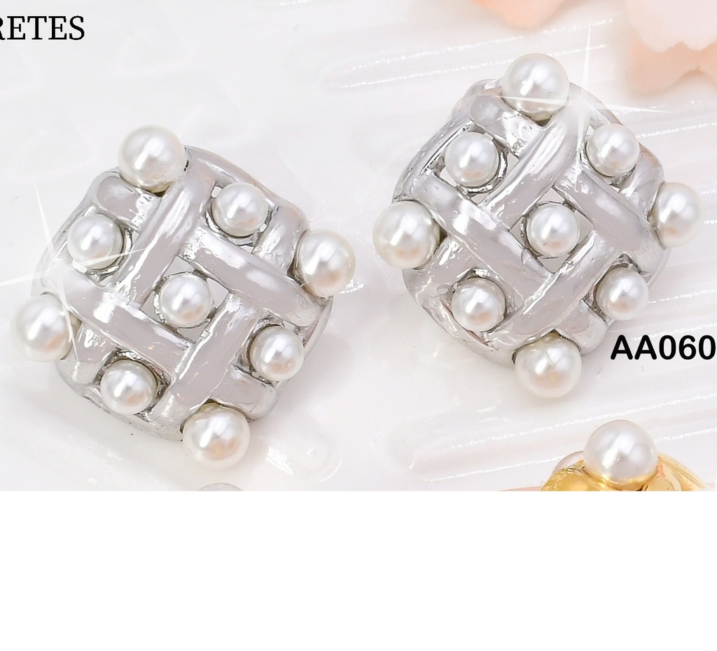 ARETES PLAT. ROMBOS GRAB.CUADROS C/9 PERLITAS VD085060-113