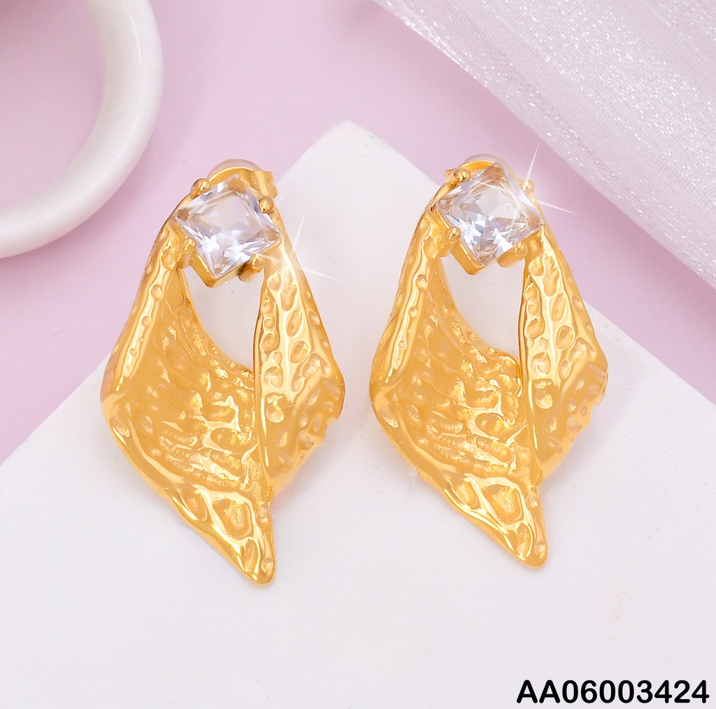 ARETES DOR HOJA CORRUGADA /ZIRC CUADRADA VD084362-113