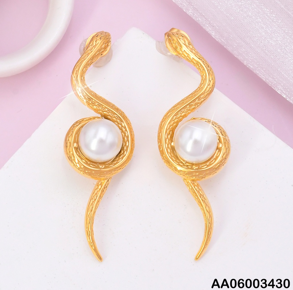 ARETES DOR SERPIENTE PUNTEADA /PERLA CENTRO VD084539-113
