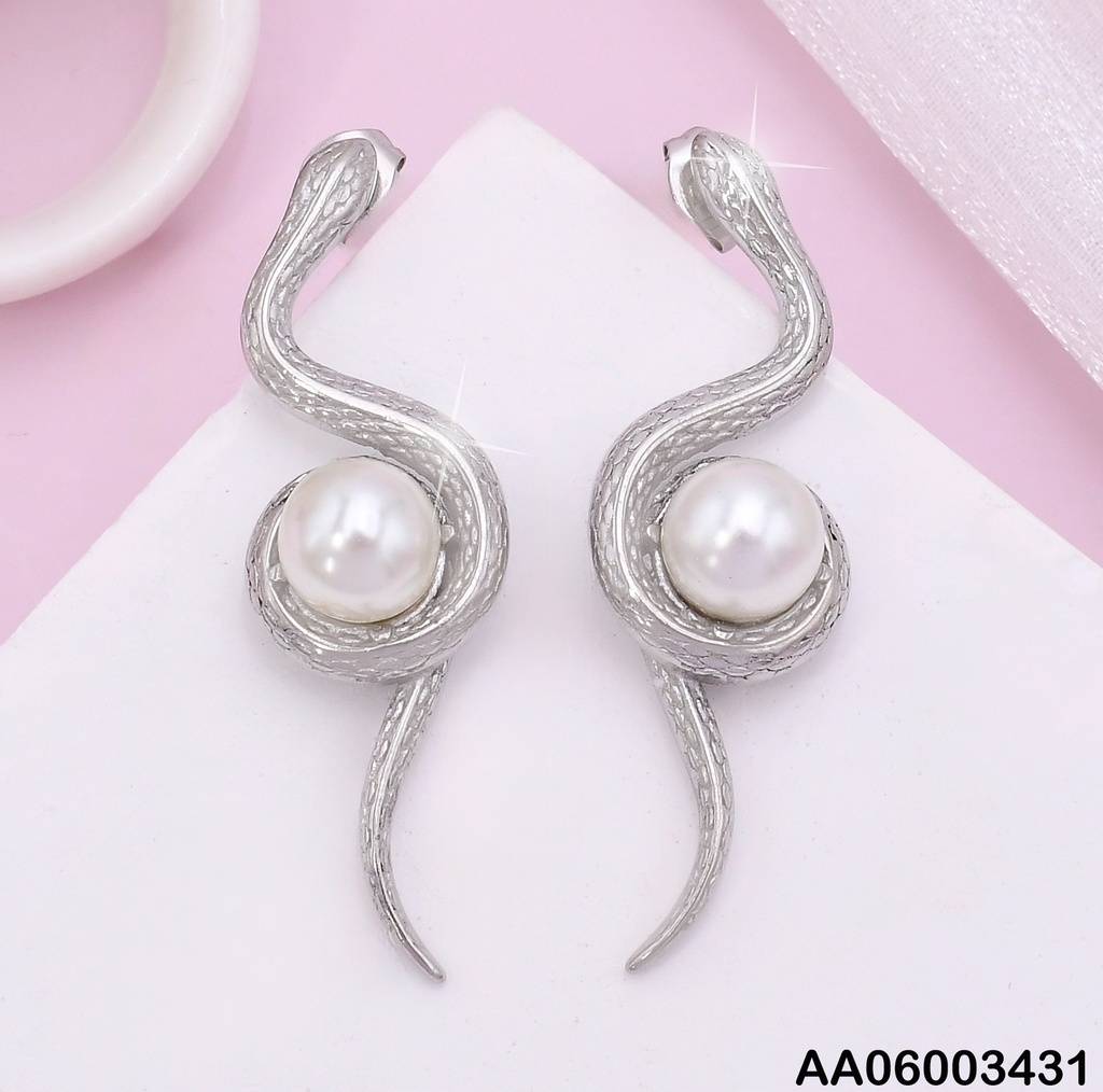 ARETES PLAT SERPIENTE PUNTEADA/PERLA CENTRO  VD085086-113