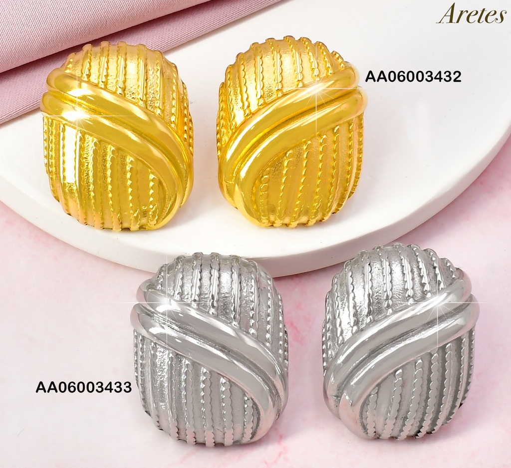 ARETES PLAT. OVALO RAYADO C/LINEA 2 DIAGONAL VD085087-113