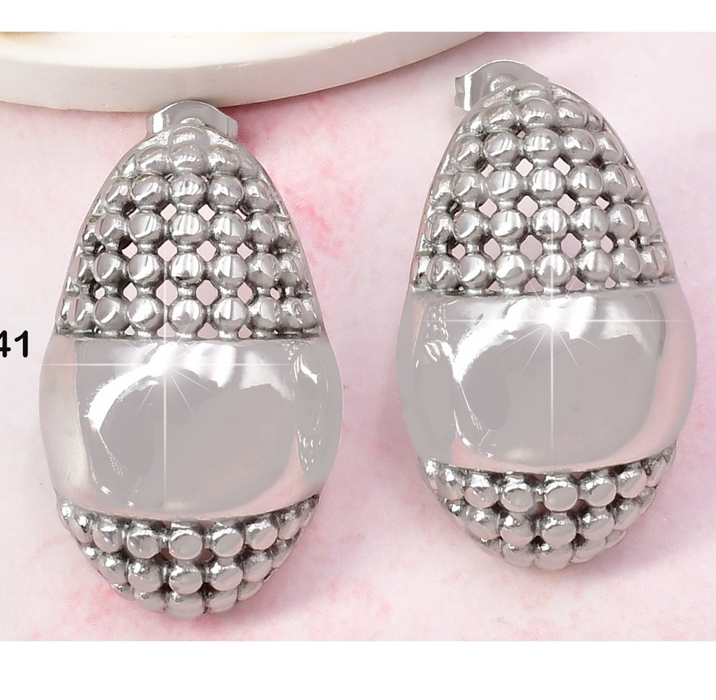 ARETES PLAT. OVALO CUADROS CALADOS/FAJA LISA VD085095-113