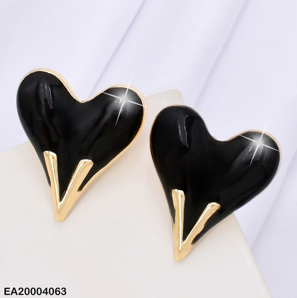 ARETES CORAZON INFLADO NEGRO C/DOR.EE2229-9
