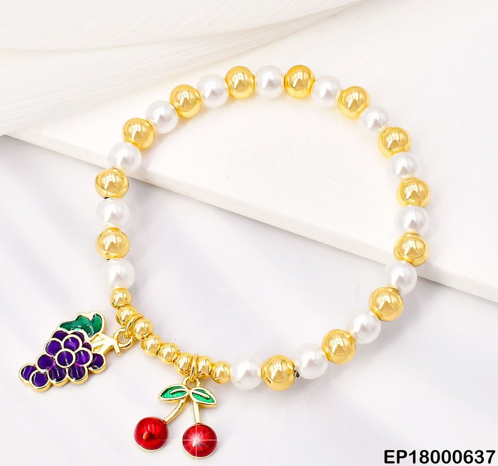 PULSERA PELOTITAS DOR/PERLITAS DIJES:🍇/🍒 BE387-294