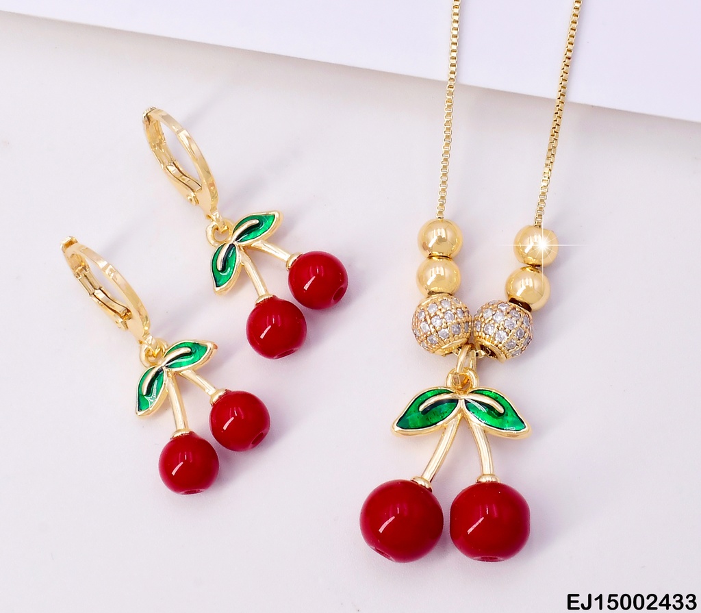 JUEGO CEREZAS PELOTAS ROJAS/DOR ARETES HUGGIES SE888-9