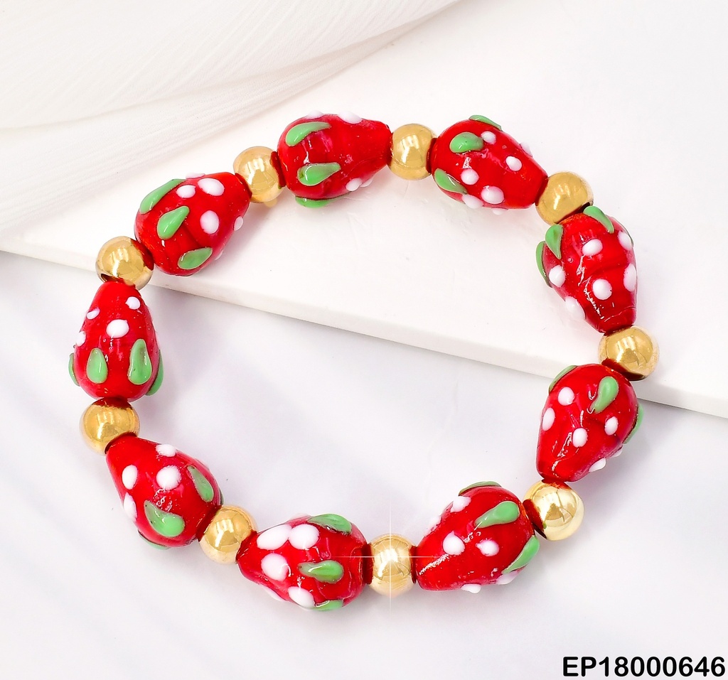 PULSERA FRESAS GR/PELOTA PLAT. K8076