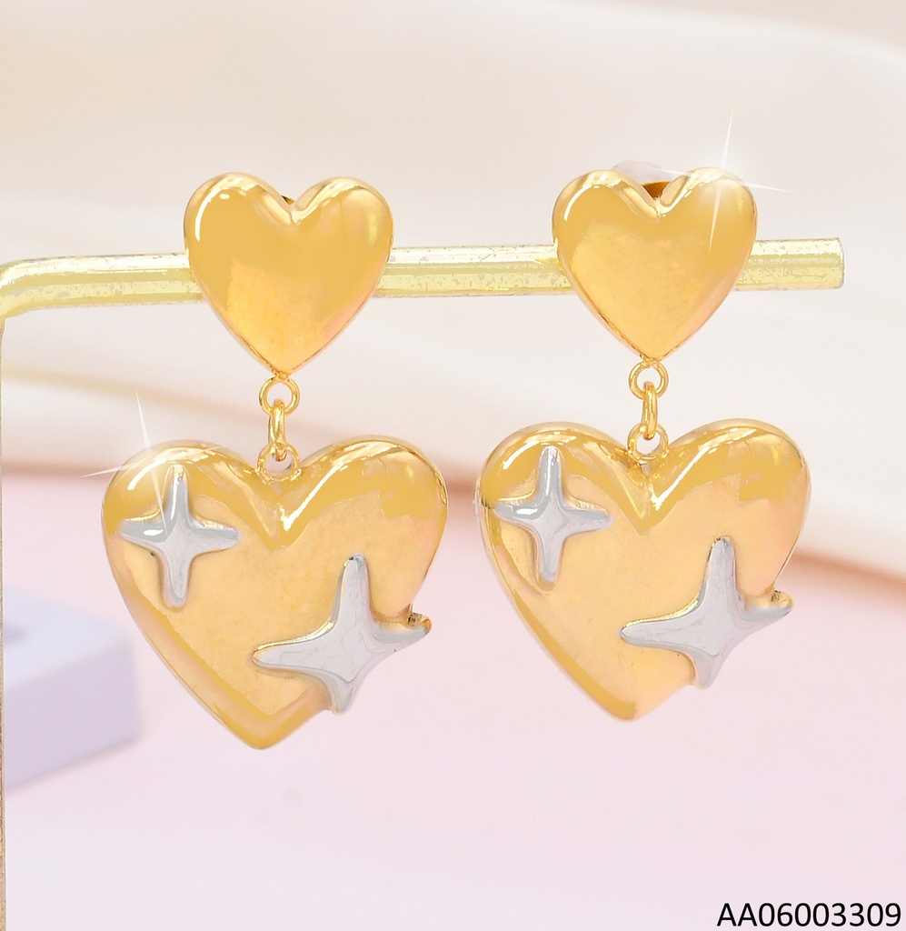 ARETES DOR DOBLE CORAZON/ESTRELLAS PLAT CENTRO EA965-45