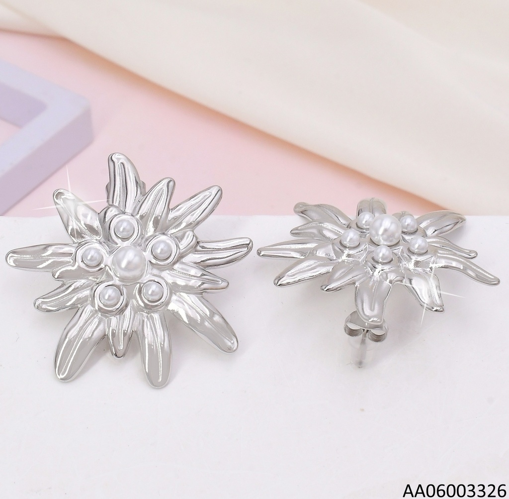 ARETES FLOR PLAT (6) PERLITAS CENTRO EA1109-45