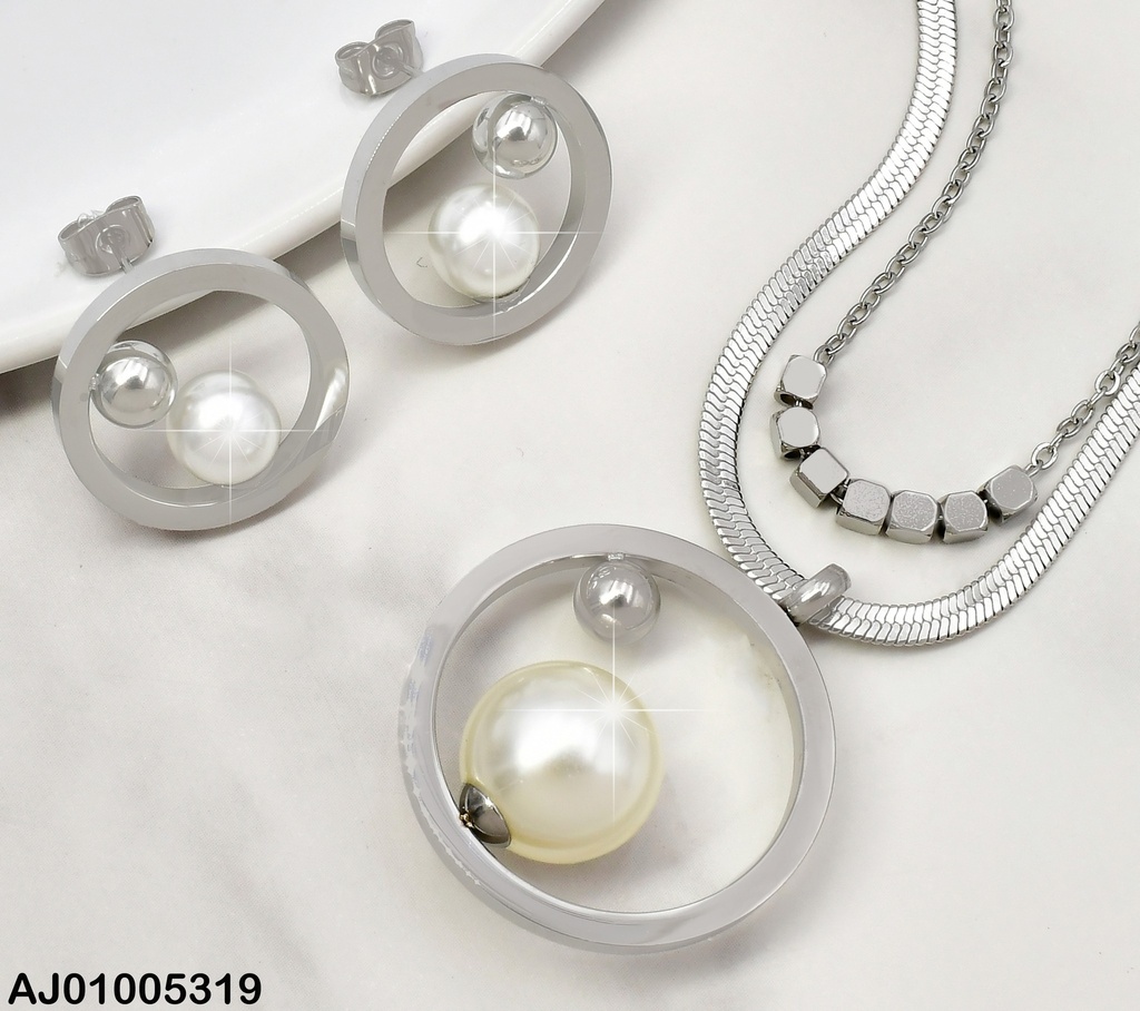 JUEGO PLAT DOBLE CADENA/CIRCULO PERLA CENTRO SA912-302
