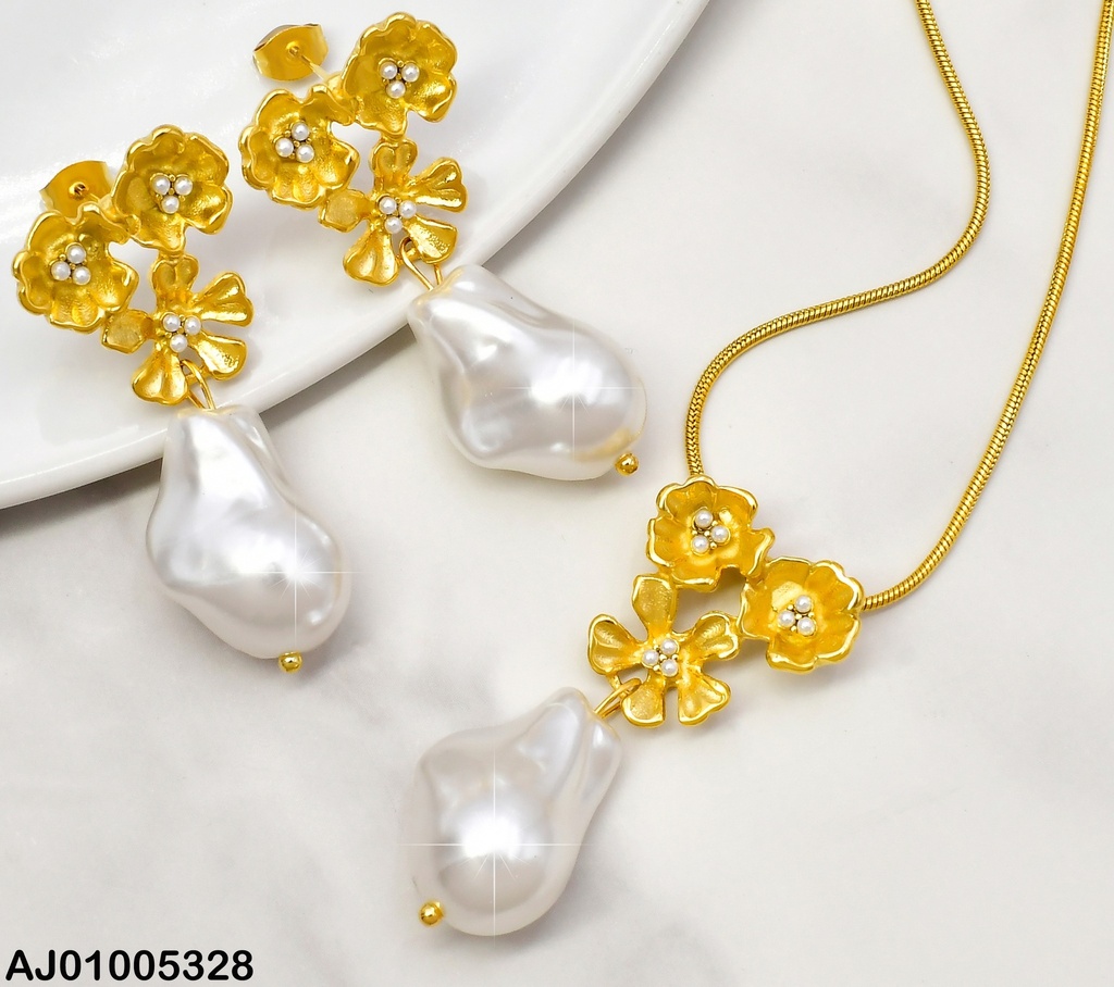 SET DOR 3 FLORES/ PERLA CULTIVADA COLGANTE SA928-45