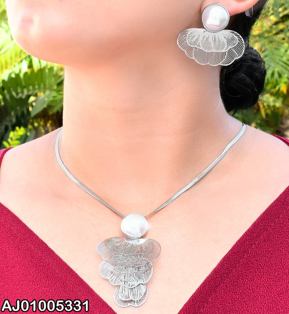 SET PLAT MEDIA PERLA/ ALAS COLGANTES SA931-45