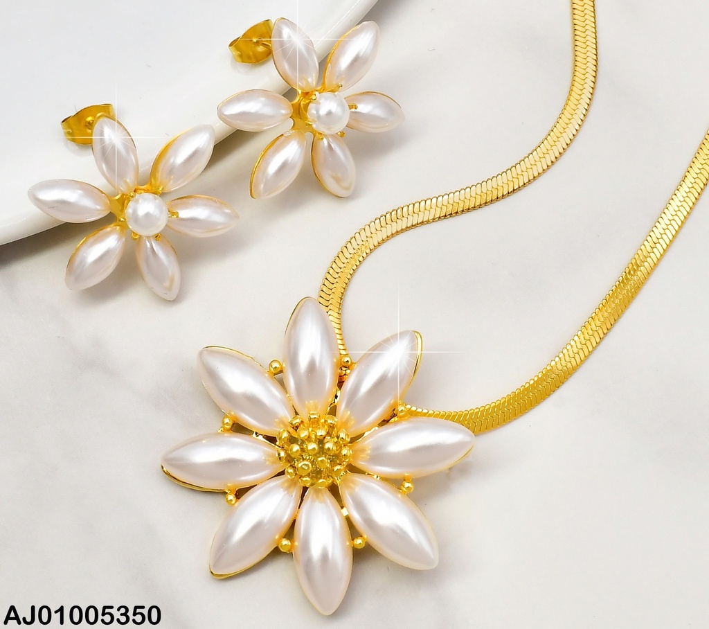 SET ACERO FLOR PERLAS ALARGADAS/ CADENA SERPIENTE SA950-45