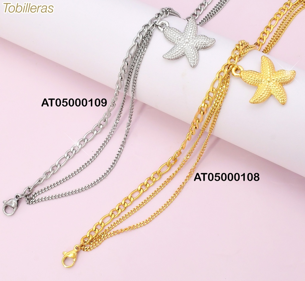 TOBILLERA PLAT TRIPLE CAD. ESTRELLA COLGANTE AS002-45