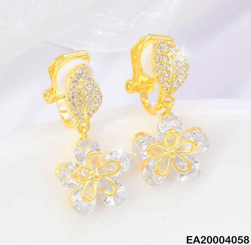 ARETES DOR A PRESION  HOJITA ZIRC/FLOR CRISTAL EE1282-132