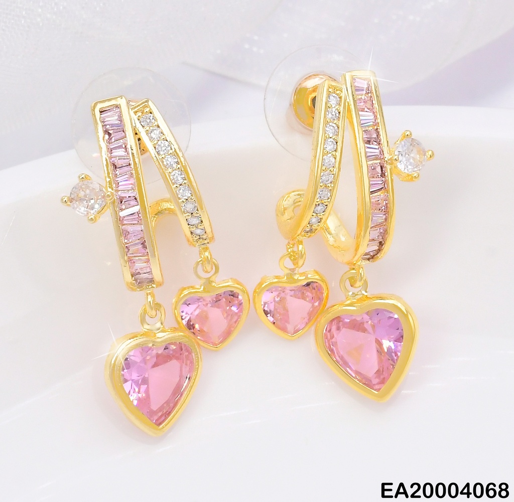 ARETES DOBLE "J" ZIRC CRISTAL/ROSADA/ZIRC CORAZON COLGANTE EE1306-132