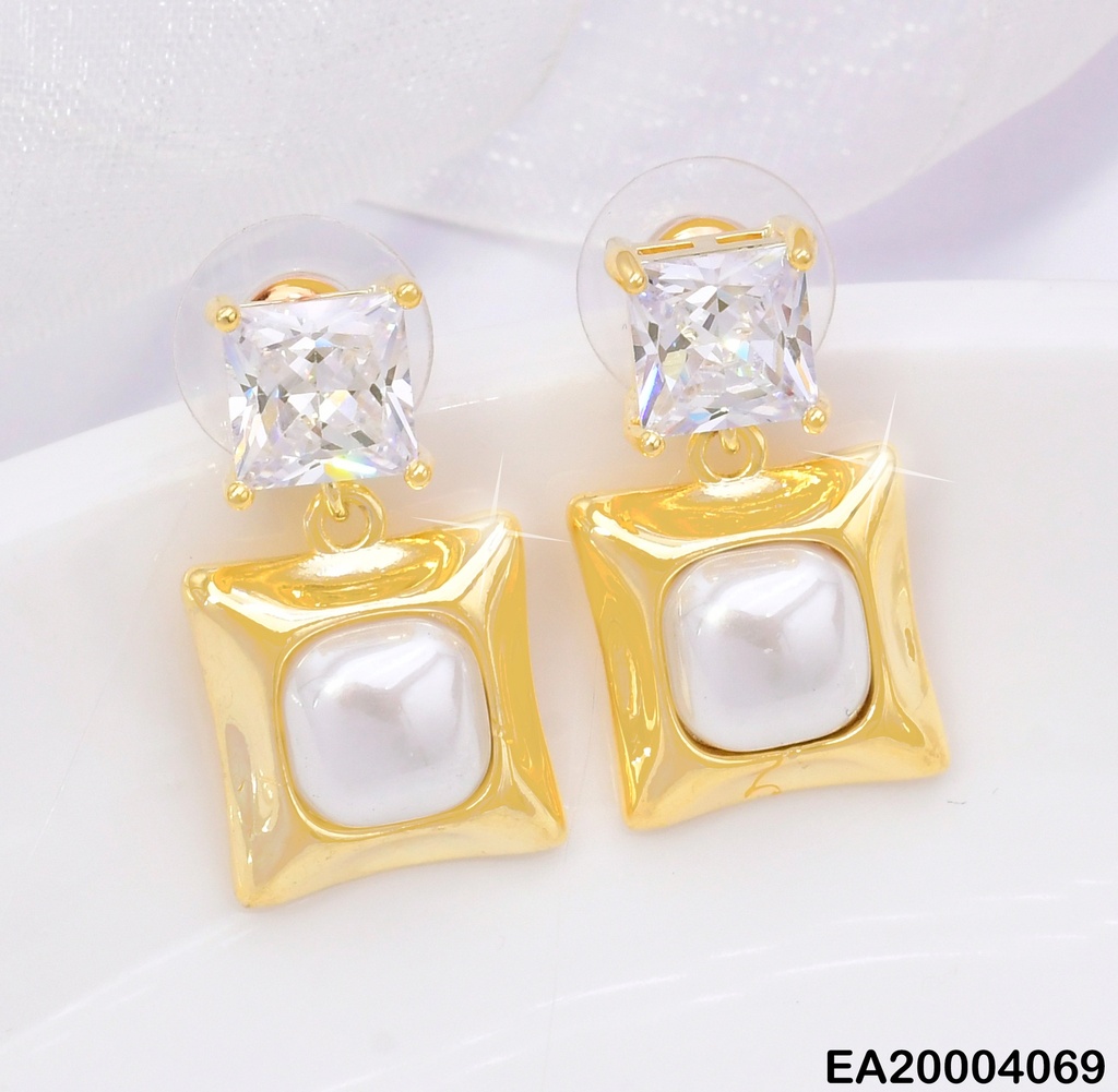 ARETES ZIRC CUADRADA/ CUADRO DOR/PERLA CENTRO EE1340-132