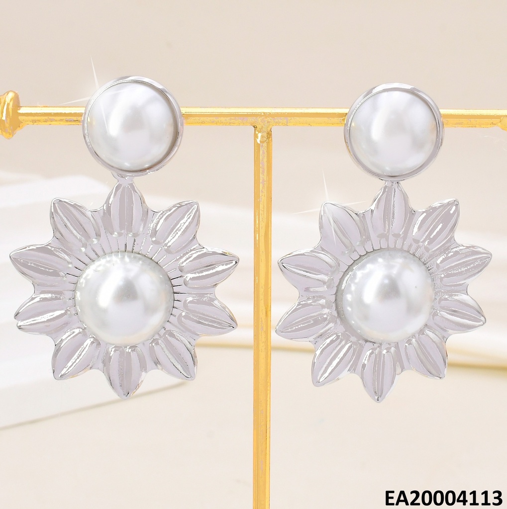ARETES PLAT.MEDIA PERLA/FLOR PERLA CENTRO  EE2117-301