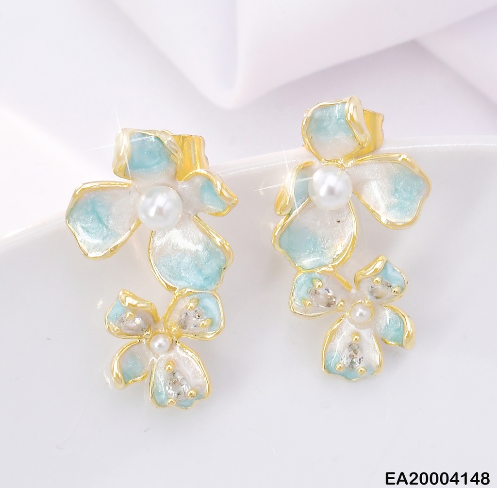 ARETES DOR (2) FLORES ESMALTADAS CELESTE EE2211-3
