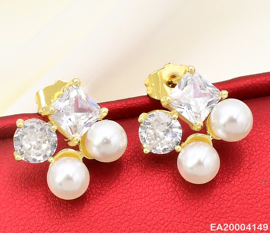 ARETES DOR ZIRC. RD/CUADRADA/PERLAS EE2212-3