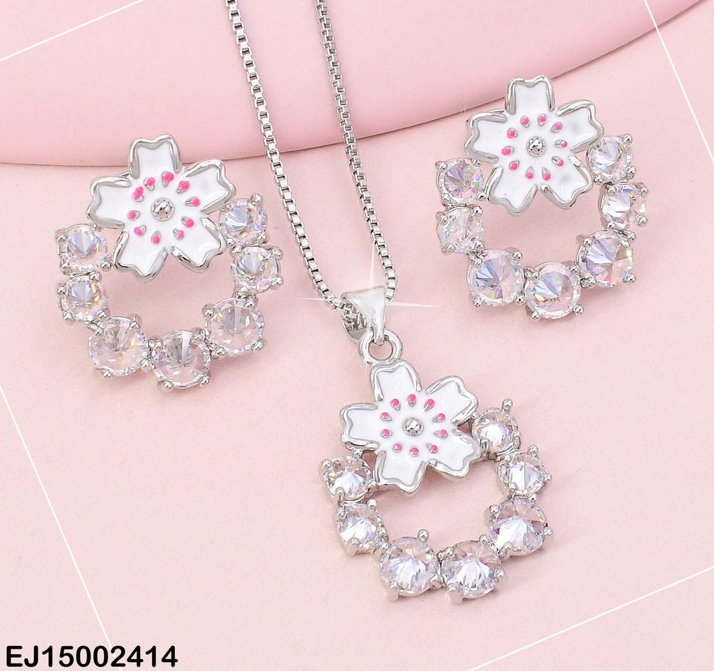 SET PLAT CIRCULO ZIRC/ FLOR PART. SUPERIOR COL SURT SE599-9