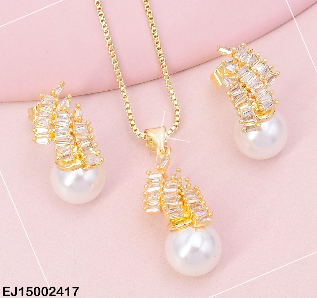 SET DOR (3) FILAS ZIRC / PERLA COLGANTE SE606-9