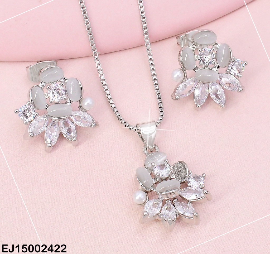 SET PLAT FLOR/ HOJITAS ZIRC CRISTAL ALREDEDOR SE617-9