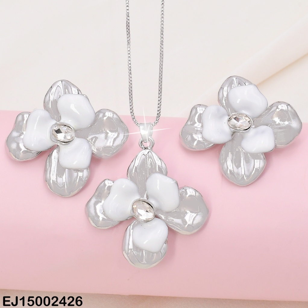 SET FLOR DOBLE PETALOS PLAT/BLANCOS SE751-301