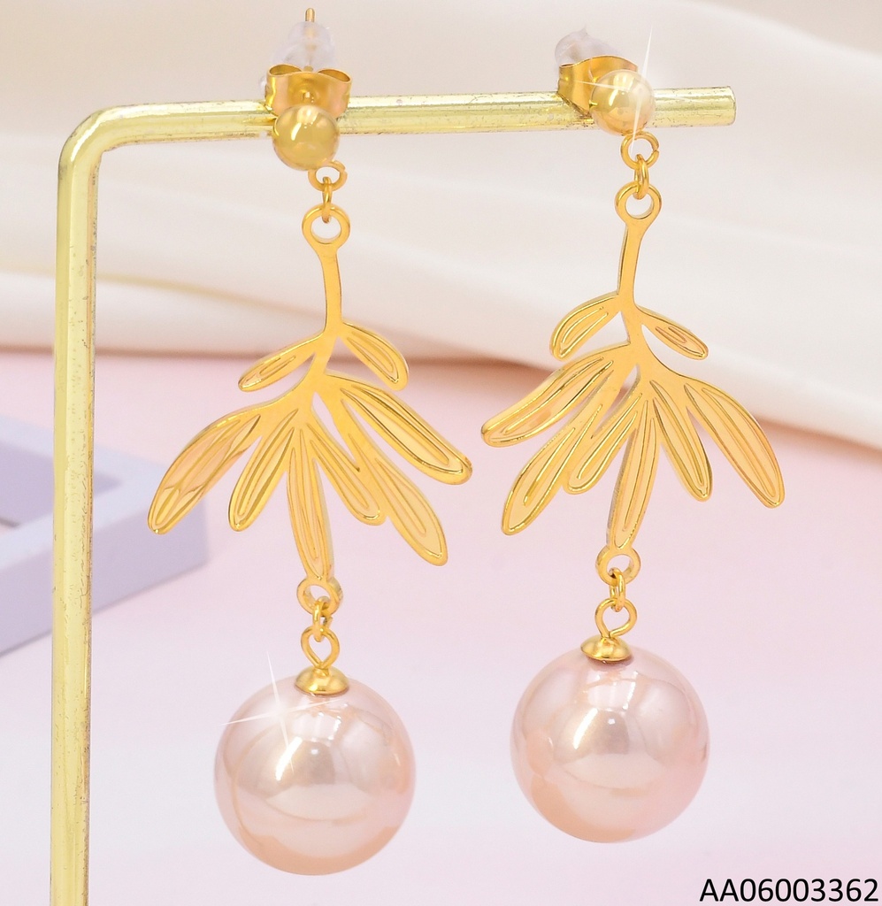 ARETES DOR HOJITAS/ PERLA ROSA COLGANTE EA1167-45