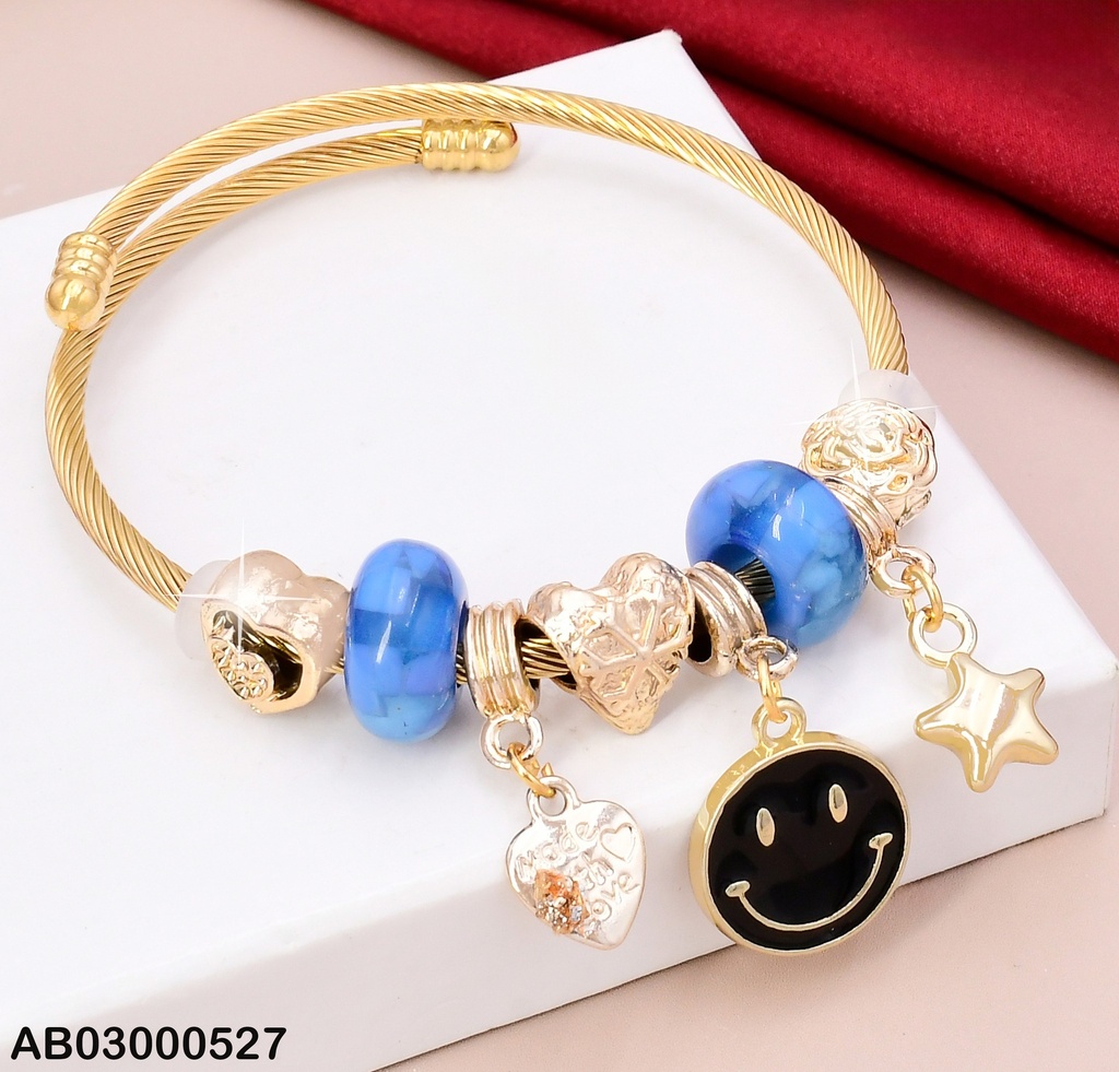 BRAZALETE DOR DETALLES FLOR/CORAZON/ESTRELLA/RUEDA AZUL/CARITA A5455-100