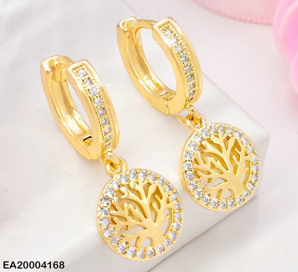 ARETES HUGGIES ARBOL VIDA BORDES ZIRCONIAS W2898
