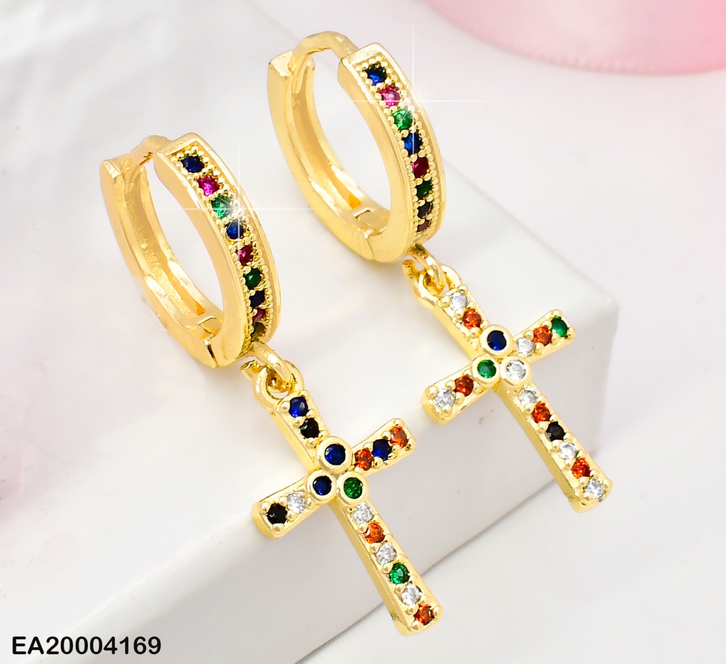 ARETES HUGGIES COLGANTE CRUZ FINA ZIRC.COL.W2931