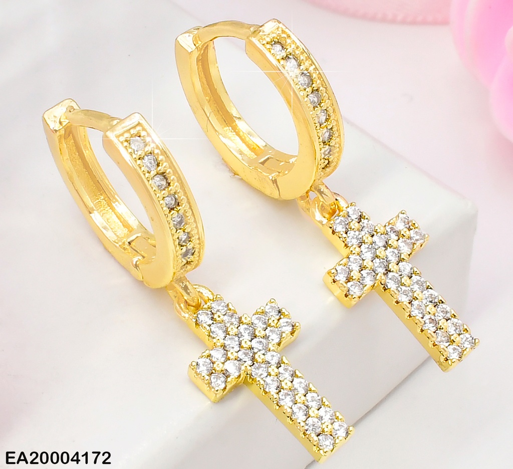ARETES HUGGIES COLGANTE CRUZ ANCHA ZIRC.W2930