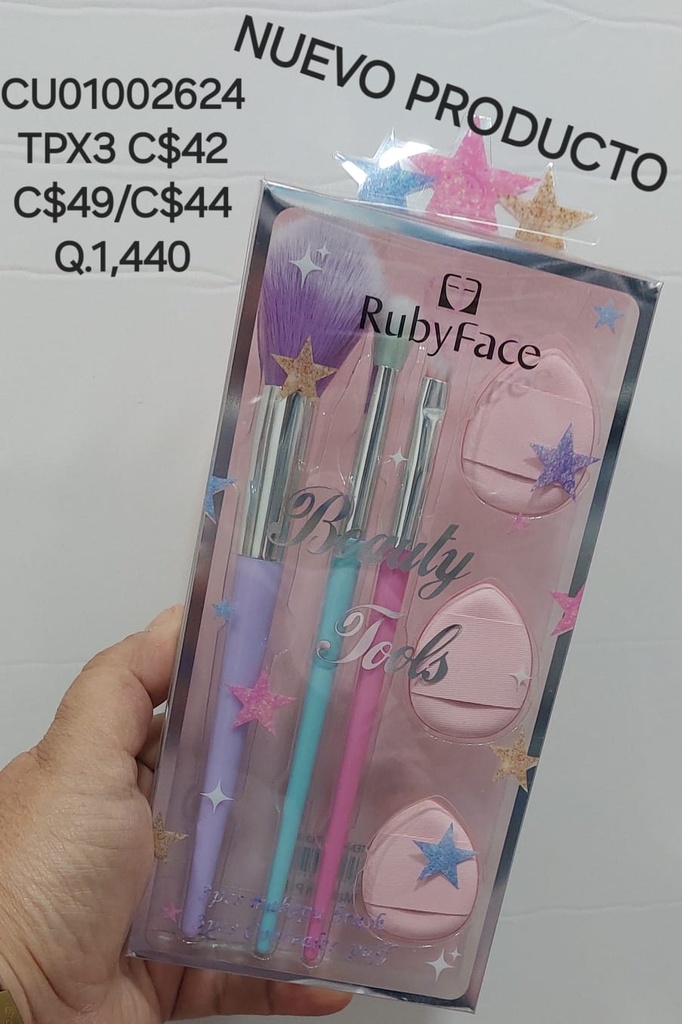 SET RUBY FACE BROCHAS(3)/ESPONJAS(3) GOTA COL.SURT.CH03PUFF
