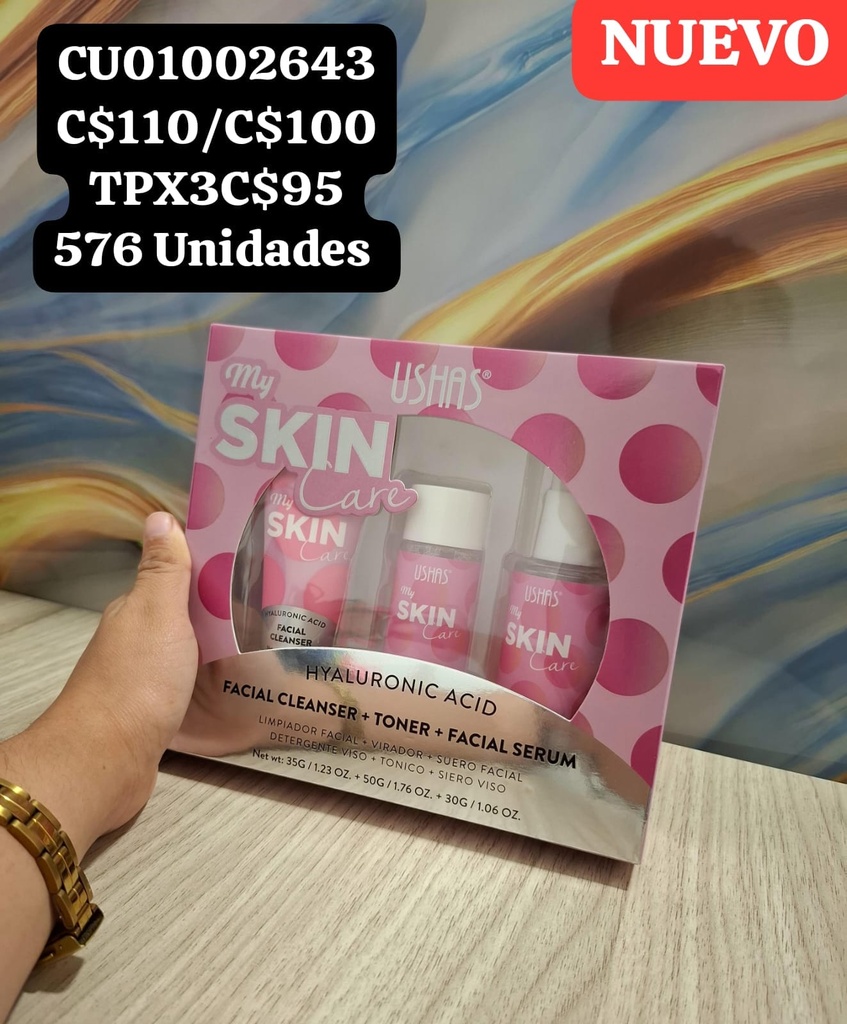 KIT CUIDADO FACIAL ACIDO HYALURONICO 3PCS USHAS HA392