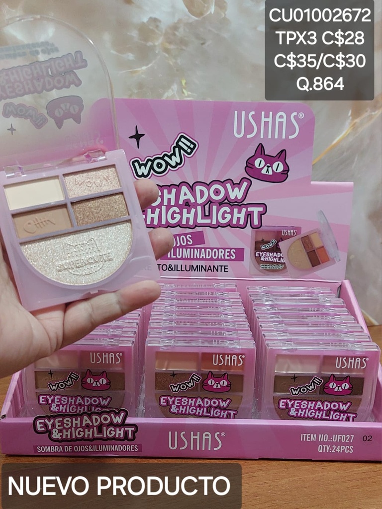 PALETA SOMRBRA+ILUMINADOR WOW USHAS UF027-2
