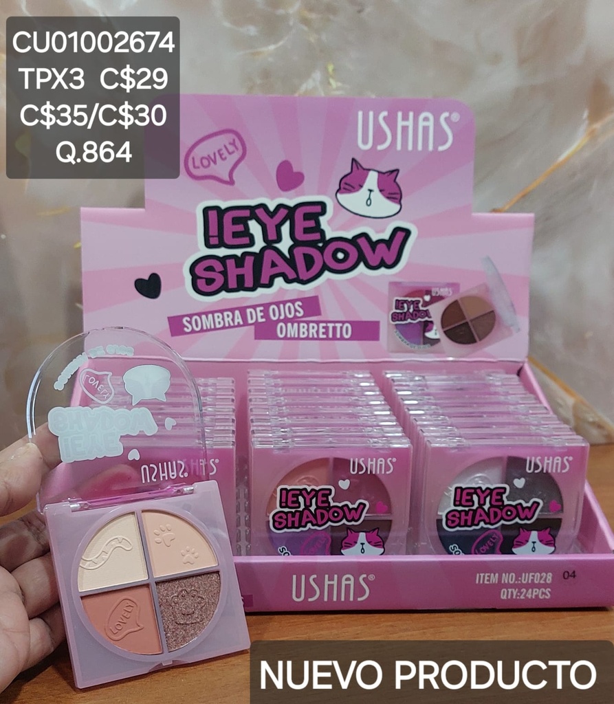 PALETA 4 SOMBRAS LOVELY UF028-4 TONOS SURTIDOS