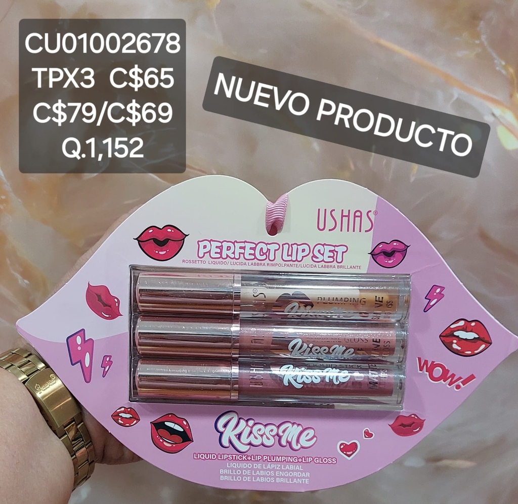 KIT LABIAL USHAS 3 LIPGLOSS KISS ME US004B