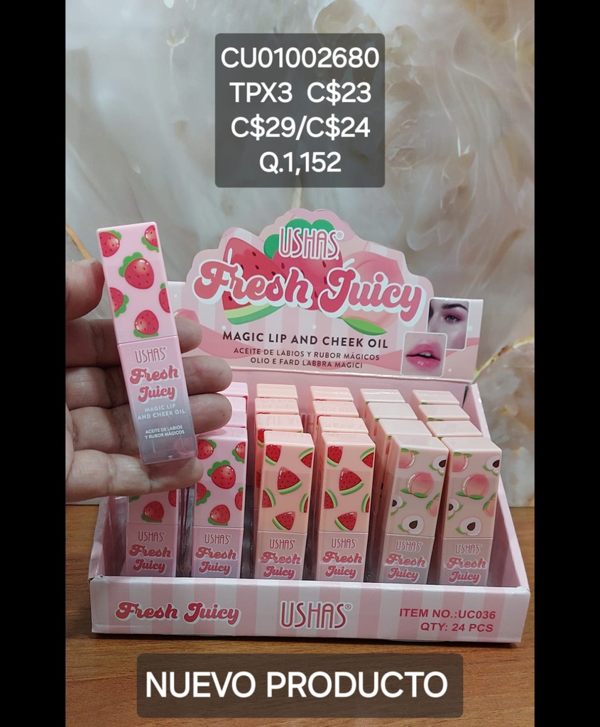 LABIAL/BLUSH FRUTAL FRESH JUICY USHAS UC036 SURTIDOS