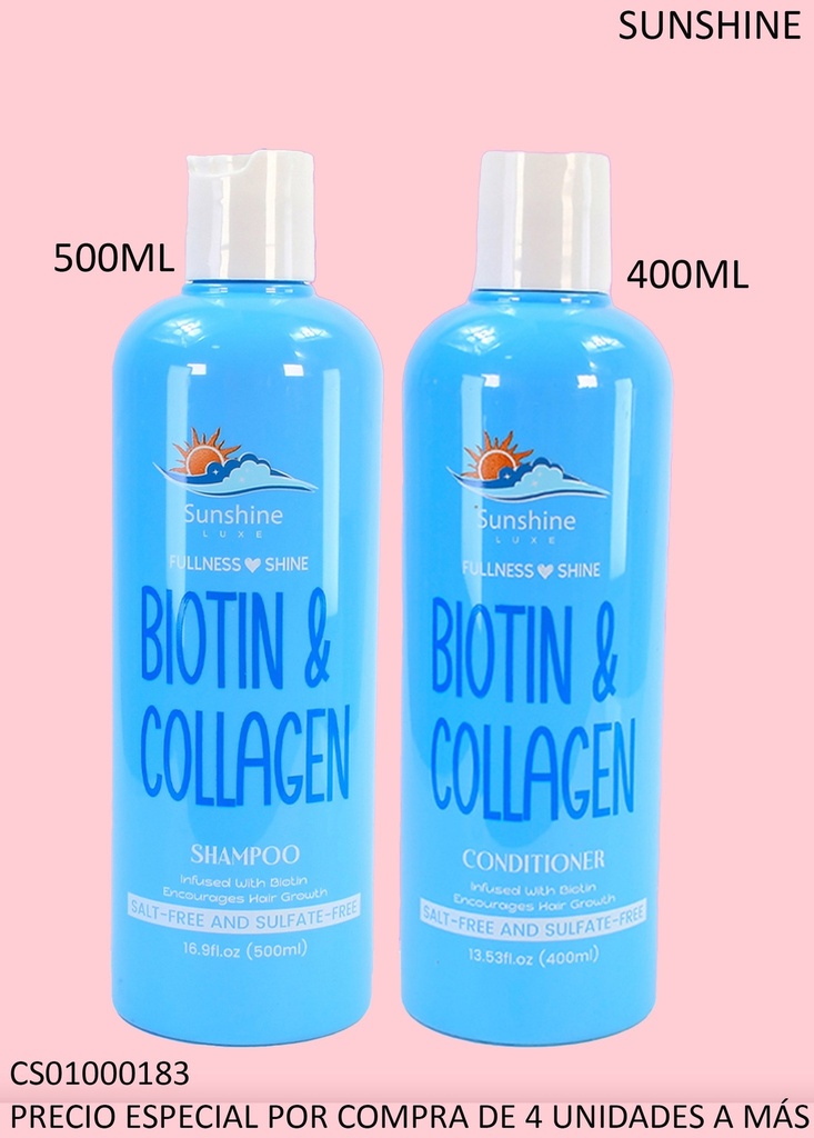 SET SHAMPOO 500 ML +ACONDICIONADOR 400 ML BIOTIN & COLLAGEN  SU102 SUNSHINE