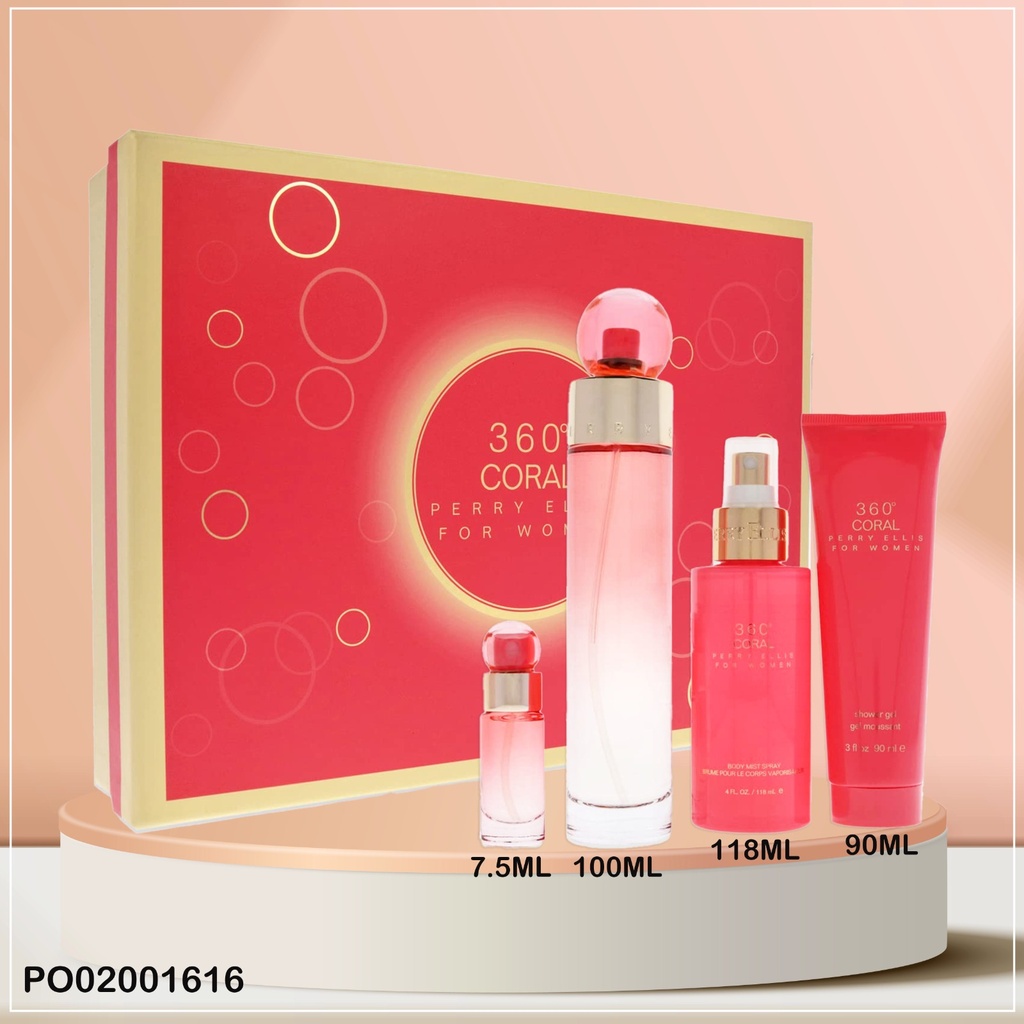 SET PERFUME 4 PCS 360 CORAL PERRY ELLIS FOR WOMEN EDP