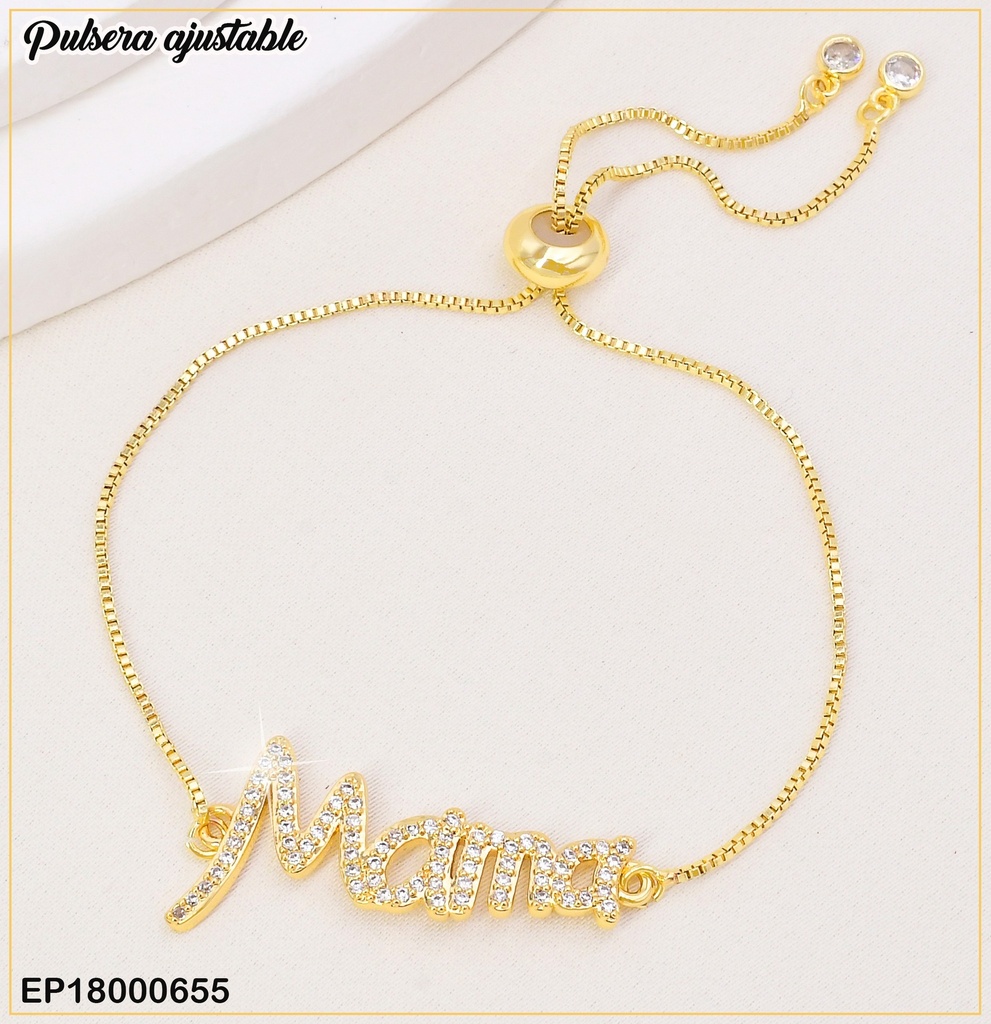 PULSERA AJUST."MAMA" LETRA CURSIVA ZIRCONIAS N1408