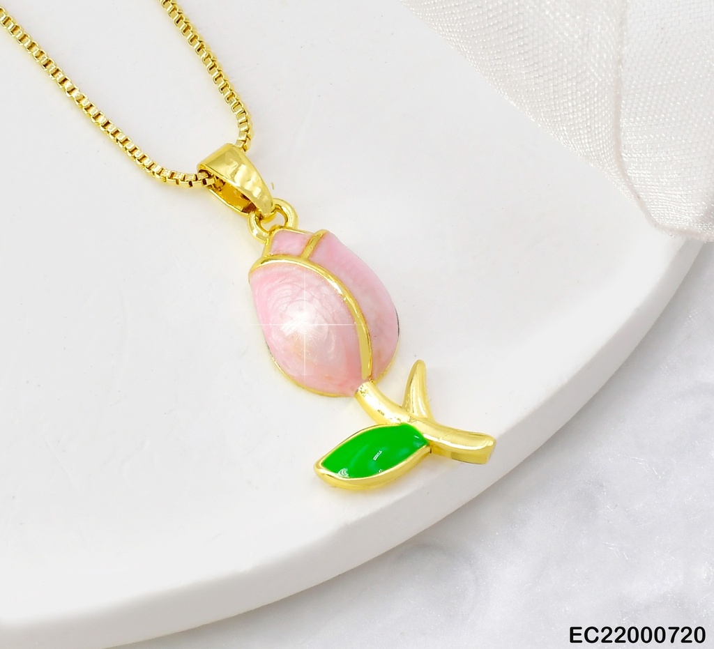 CADENA DOR TULIPAN ROSA ESMALTADO CE278-320