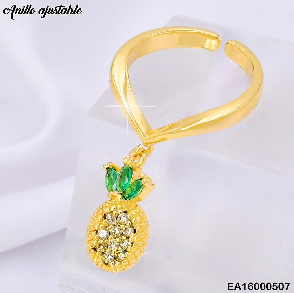 ANILLO DOR AJUSTABLE PIÑA COLGANTE RE185-9