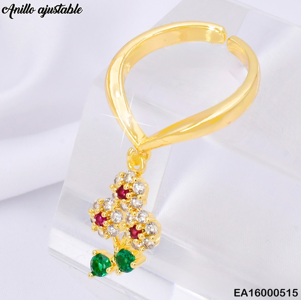 ANILLO DOR 3 FLORES ZIRC COLGANTE RE163-9