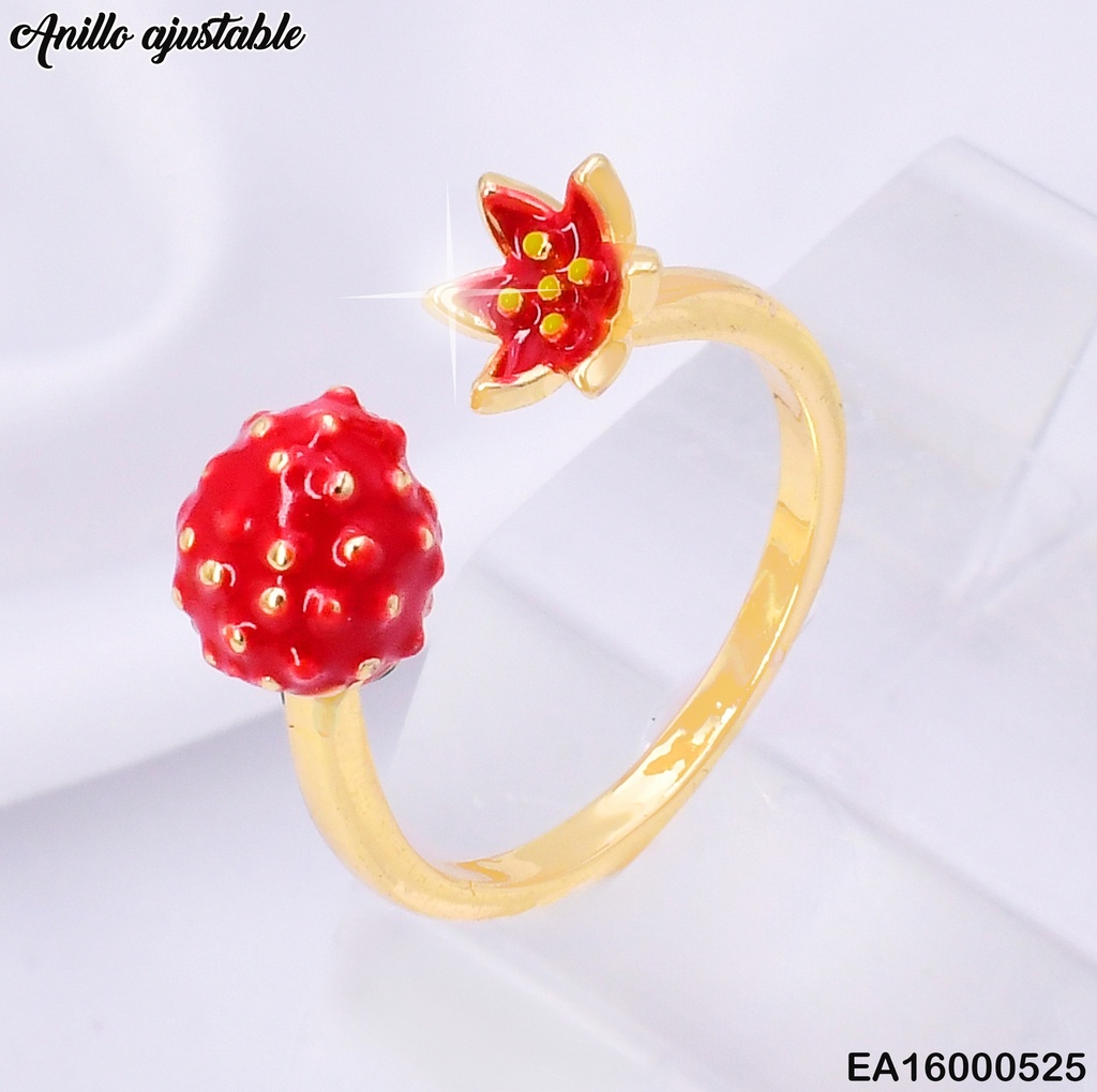 ANILLO DOR AJUSTABLE FRESA -FLOR CENTRO RE155-9