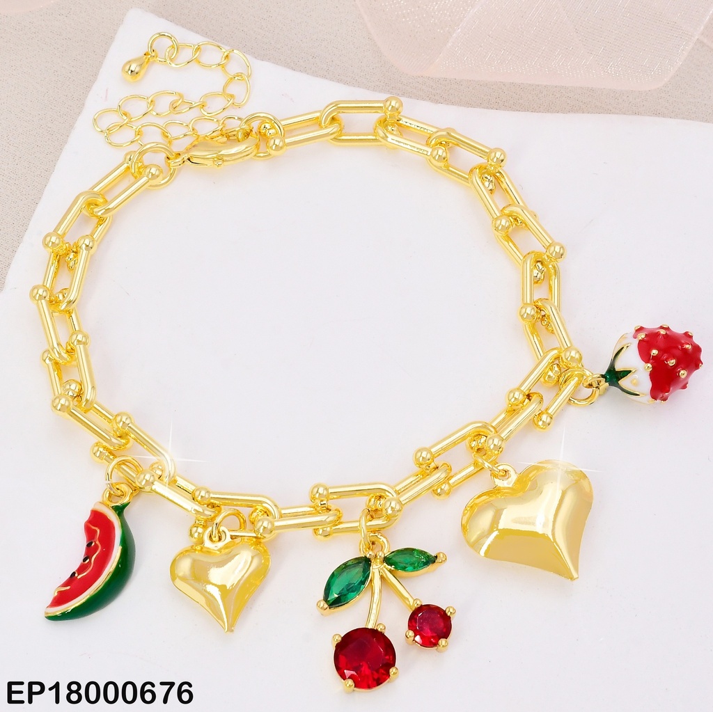 PULSERA DOR ESLABONES LARGOS/CEREZA/CORAZON/FRESA/SANDIA BE559-9