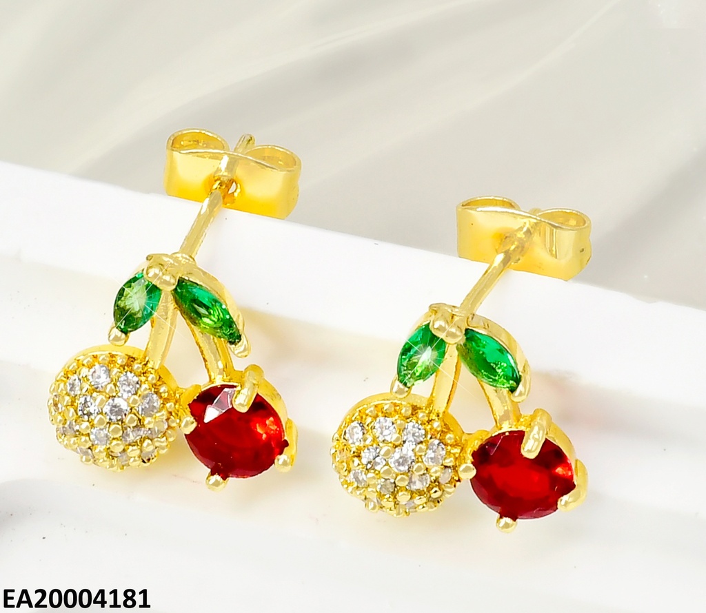 ARETES DOR CEREZAS ZIRC ROJA/CRISTAL EE3932-9