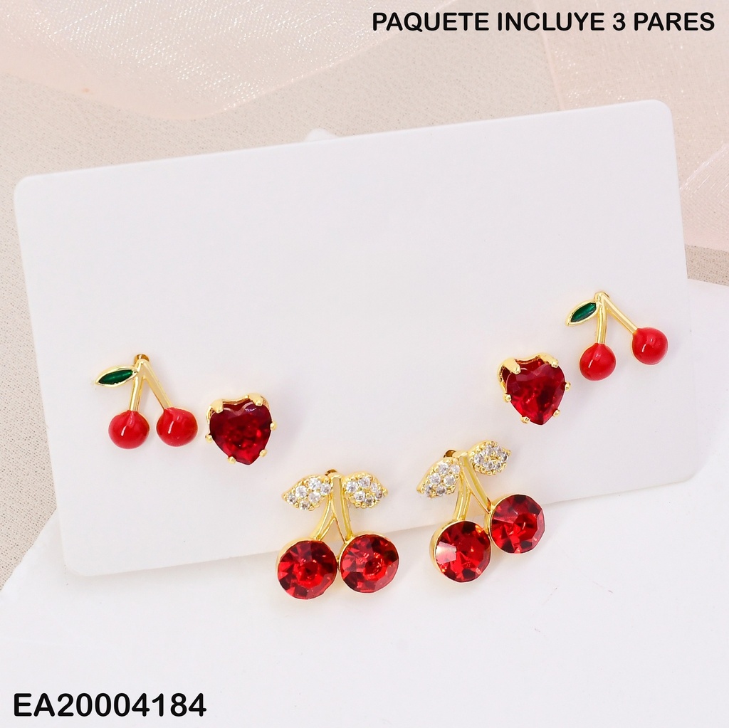 PAQ. 3 ARETES CEREZAS/ CORAZON SE997-9