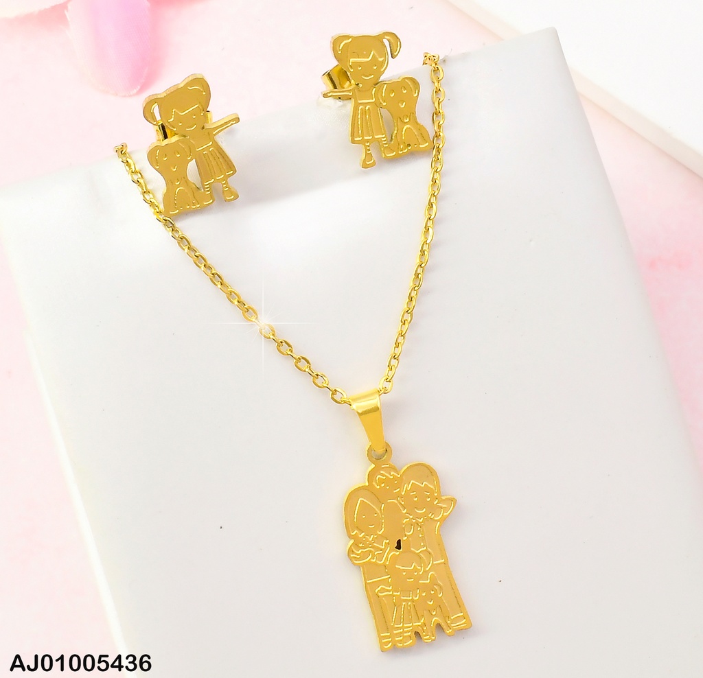 SET ARETES NIÑA-PERRO DIJE FAMILIA ABRAZADA A190